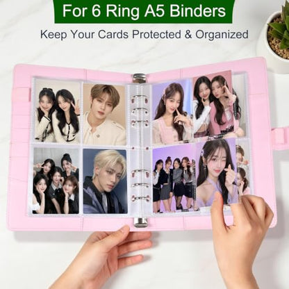 30 Pack 240 Pockets 6 Ring A5 Binder Sleeves,2.5x3.5 Inch Trading Card Sleeves,Double-Sided 4 Pocket Page Protector,Ultra-Clear Kpop Photocard Sheets,Card Sleeve Pages for Game Cards,Photocard - color: 2.5x3.5" - 30 Pack 240 Pockets