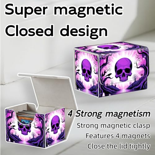 Trading Card Storage Box, Premium PU Leather with Magnetic Closure, Holds 100+ for MTG Cards, Purple Skull Realm Durable Deck Box for Magic the Gathering, Trading Card Games - color: Purple Skull Realm