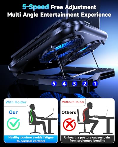 Laptop Cooling Pad with Dual Core Cooler, Gaming Laptop Cooler with 5.5in 2 Powerful Turbofan(9500 RPM), Fast Cooling Laptop 12-21in, 5 Height Stands, 100 Gear Speed, LCD Screen, RGB, Phone Holder