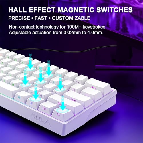 WIN60 HE 60% Mechanical Keyboard Wired, Hall Effect Gaming Keyboard Magnetic Switch Hot Swappable, Adjustable Actuation Rapid Trigger Mode 8000Hz Polling Rate, RGB Keyboard 60 Percent Design - color: Side-printed White