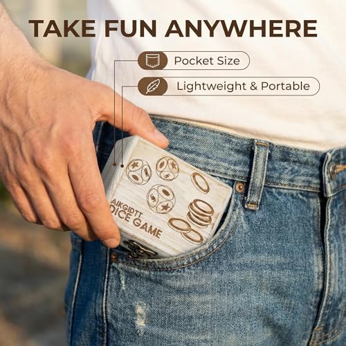 Left Right Roll Dice Game Set, 3 Wood Dice & 36 Plastic Chips | Travel Wooden Box, Fun Family Party Dice Games, For Adults, Teens & Friends, White - color: White
