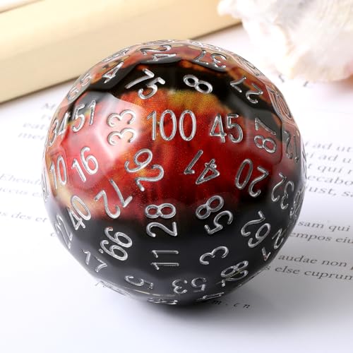 DNDND Liquid Core D100 Dice with Floating Dragon Eye | 50mm Large 100 Sided Die | Handmade Resin Dragon Eye Dice for DND RPG Games | with Velvet Pouch - color: Dragon Eyeball