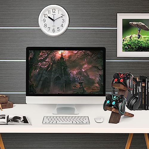 Wooden Game Controller Holder Headset Stand 2-Tier Universal Controller Gaming PC Accessories Storage Rack Headphone Stand for Xbox Series PS5 PS4