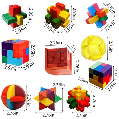 18 Pack Large Wooden Brain Teaser Puzzles Wooden Burr Puzzles Brain Teaser Puzzle with Gift Packing Box Magic Puzzle Games Toys Stocking Stuffers Party Favors for Kids and Adults (Colorful Wood) - style: Colorful Wood