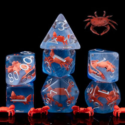 Crab DND Animal Resin D&D Dice Set, 7pcs Polyhedral Dice (D4, D6, D8, D10, D12, D20, D%) for Dungeons and Dragons, RPG, MTG, Role Playing Games for Ages 15 and Up - color: Crab