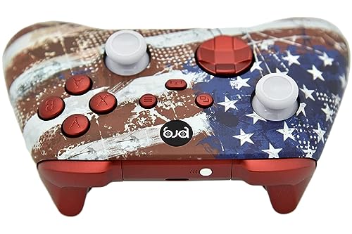 Hand Airbrushed Fade Custom Controller Compatible with Xbox Series X/S & Xbox One (Series X/S U.S Flag W/Red Inserts) - color: Series X/S U.S Flag W/Inserts