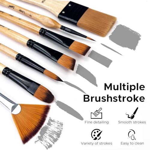 Bougimal 33 Pcs Paint Brush Set, No-Shedding Artist Paint Brushes | Art Paint Brushes with Flat Round Filbert Fan Angle Detail Brush for Acrylic, Oil, Watercolor, for Artists & Beginners - color: Wooden 2