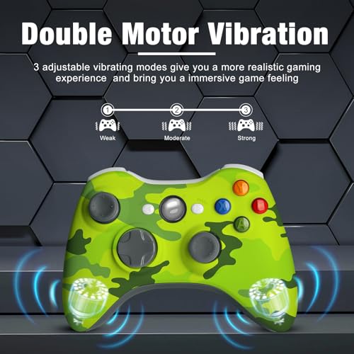Wireless Controller for Xbox 360,Gamepad for Xbox 360 & Slim Console,Green | 2.4GHZ Game Joystick,Double Vibration,No Audio Jack