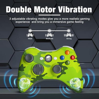 Wireless Controller for Xbox 360,Gamepad for Xbox 360 & Slim Console,Green | 2.4GHZ Game Joystick,Double Vibration,No Audio Jack