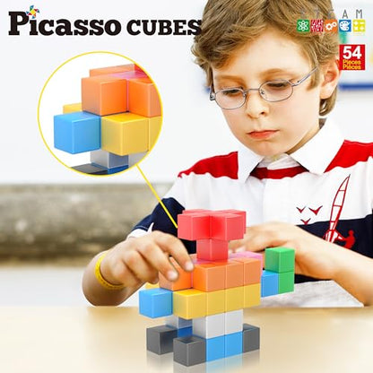 PicassoTiles Magnet Cube Building Blocks 1.2" 3CM Magnetic Cubes Toy Construction Building Educational Sensory Toys with Idea Booklet for School & Preschool Kids Boys Girls Toddlers PMC301 - color: Multicolor