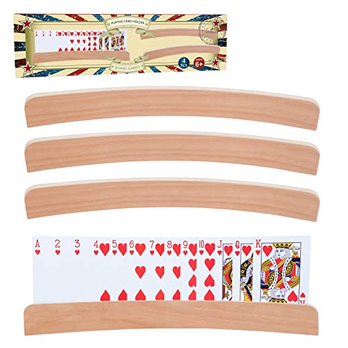GOTHINK Set of 4 - Wood Curved Playing Card Holder for Kids Adult Seniors Solid Wood Cards Holders for Playing Cards 13.4 x1.4 x 0.5 Inch Non Slip Card Deck for Bridge Canasta Strategy Card Games - style: One Slot