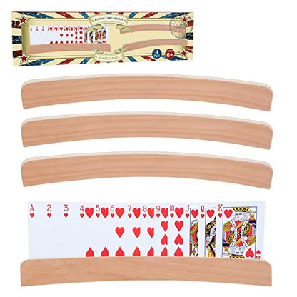 GOTHINK Set of 4 - Wood Curved Playing Card Holder for Kids Adult Seniors Solid Wood Cards Holders for Playing Cards 13.4 x1.4 x 0.5 Inch Non Slip Card Deck for Bridge Canasta Strategy Card Games - style: One Slot