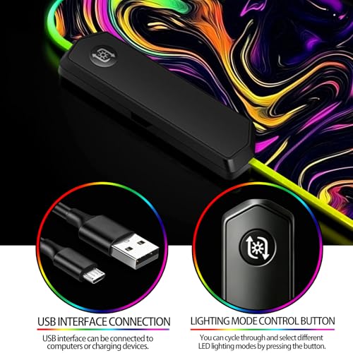 RGB Abstract Colorful Marble Swirl Fluid Gaming Desk Mat, Computer Keyboard Large Extended Long LED Mouse Pad for Office and Home, XL (W22) - color: Rgb-w22