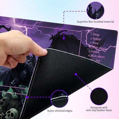 MTG Playmat with Storage Tube & 7-Dice Set - Waterproof TCG Playmat with Stitched Edges, Non-Slip Rubber Card Game Mat (24"x14") (playmat with Zones, Roaring Dragon) - color: Roaring Dragon, style: playmat with zones