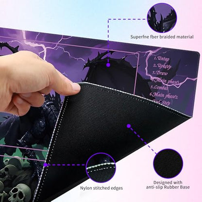 MTG Playmat with Storage Tube & 7-Dice Set - Waterproof TCG Playmat with Stitched Edges, Non-Slip Rubber Card Game Mat (24"x14") (playmat with Zones, Roaring Dragon) - color: Roaring Dragon, style: playmat with zones
