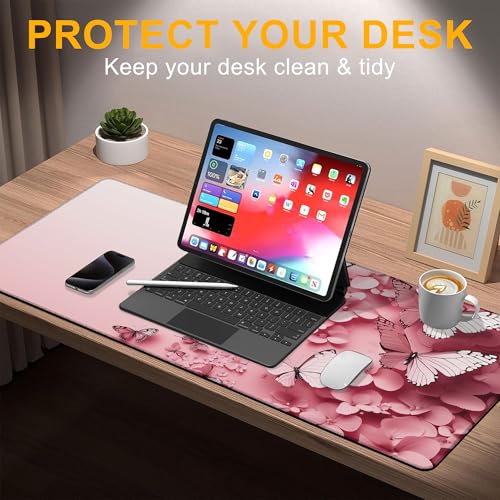 Mouse Pad for Gaming Pink Butterfly and Flower Big Gaming Mousepad Large Extended Mouse Mat Non-Slip Rubber Base Desk Pad with Stitched Edges for Office Gamer Home 35.4"X 15.7" - color: Geometric Neon Lights