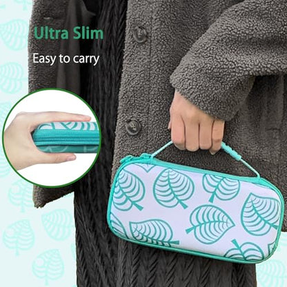 TIKOdirect Carrying Case for Switch lite, Shockproof Portable Travel Bag with Glitter Galaxy cover, Screen Protectors and Cute Leaf Thumb Grips Caps, Animal Crossing Green - color: Animal Crossing Green