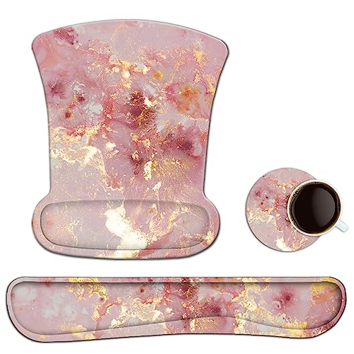 AIMSA Mouse Pad Wrist Support Set Keyboard Wrist Rest, Ergonomic Memory Foam Non-Slip Base Easy Typing Pain Relieve for Computer Laptop Home Office, Pink Gilt Marble - color: Pink Gilt Marble