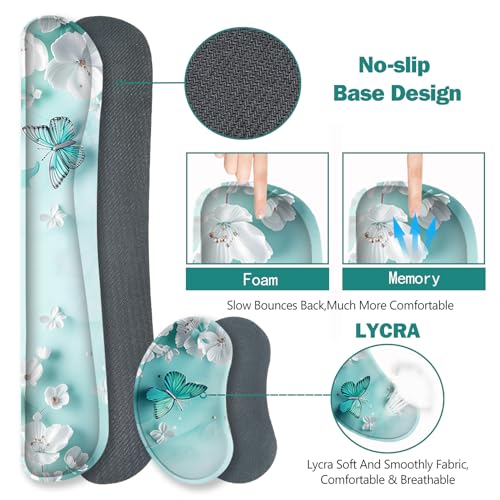 ToLuLu Large Mouse Pad Desk Pad, Wrist Rest Desk Mat for Keyboard and Mouse | 4PCS 35.4”x15.7" XXL Giant Mouse Pad, Non-Slip Base Stitched Edges Mousepad for Home Office, Teal Butterfly - color: Teal Butterfly
