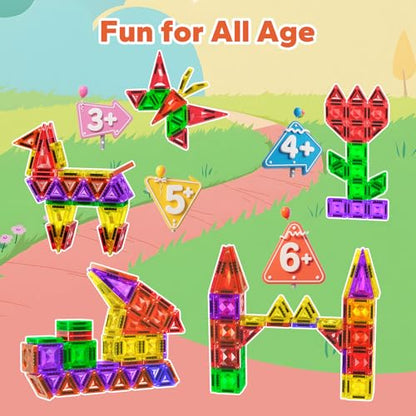 80PCS Mini Magnetic Tiles, Diamond Pattern Travel Magnetic Tiles Building Set with Case, Construction Toys for Kids 4-8 Portable Classroom Educational Learning Toddler Toys for Boys Girls Gift Ages 3+ - style: 80 PCS