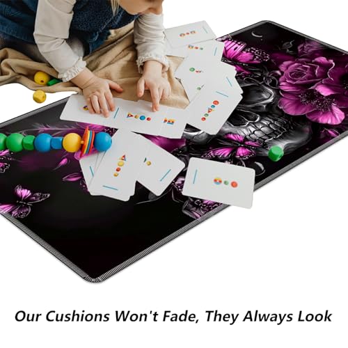 Skull Flowers Purple Butterflies for MTG & TCG Playmat Mouse Pad,BFDHGQZC 24" x 14" Game Mat for MTG/RPG/CCG Trading Card Game Playmats Table Mat Perfect for Card Games Video Games Computer Office - color: Skull Flowers Purple Butterflies