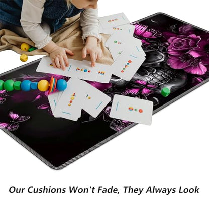 Skull Flowers Purple Butterflies for MTG & TCG Playmat Mouse Pad,BFDHGQZC 24" x 14" Game Mat for MTG/RPG/CCG Trading Card Game Playmats Table Mat Perfect for Card Games Video Games Computer Office - color: Skull Flowers Purple Butterflies