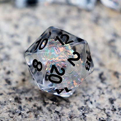 Haxtec Clear DND Dice Set, 7 Pcs Iridescent Resin Polyhedral RPG Dice | Rainbow D&D Dice with Velvet Bag, Rounded Edge, Compatible with Dungeons and Dragons, Gifts for DND Gamers & DM Masters - color: Clear Black