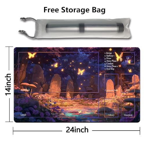 MTG Playmat 24x14 Inch | Optional Game Zone Layout | Non-Slip Rubber Base | Stitched Edges | Includes Free Storage Bag | for TCG, Board Games, and Desk Use(Faegraves,with Zone) - color: Faegraves, style: With zone
