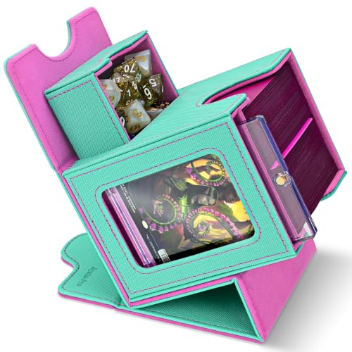 Commander Deck Box for MTG/PTCG/TCG - Patent Pending, Green Rose Pink | Card Deck Box with Display Fits 100+ Double-Sleeved Cards, Magnetic Trading Card Box with Dice Tray & 35PT Card Holder - color: Green Rose Pink
