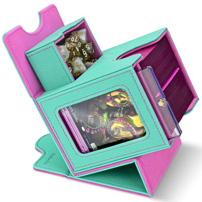 Commander Deck Box for MTG/PTCG/TCG - Patent Pending, Green Rose Pink | Card Deck Box with Display Fits 100+ Double-Sleeved Cards, Magnetic Trading Card Box with Dice Tray & 35PT Card Holder - color: Green Rose Pink