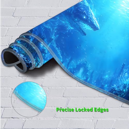 MTG Playmat with Storage Bag, 24 x 14 Inch Stitched Non Slip Rubber Trading Card Game Mat, 2mm Thick Tabletop Mat for Card Games, Blue Ocean Ruins