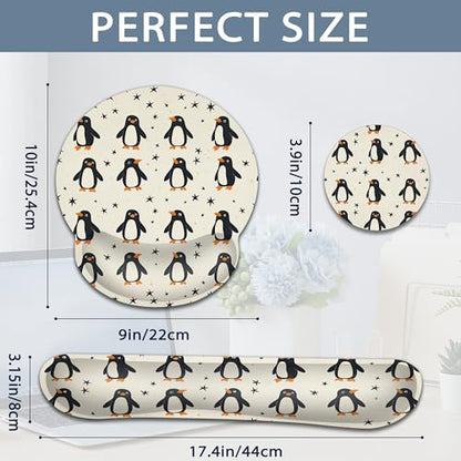 Funny Penguin Wrist Rest Mouse Pad and Keyboard Support Set,Cute 3 in 1 Ergonomic Memory Foam Mousepad with Non Slip Base, Gaming Mouse Pad for Office and Home - color: Funny Penguin Cute