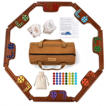 Jokers and Marbles Board Game Set – Wooden Marble Game with 40 Marbles, 4 Decks of Cards, Instructions, 2–8 Player Family Tabletop Game, Portable Travel Party Board Game with Carry Bag - color: Espresso Stained