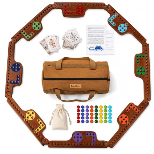 Jokers and Marbles Board Game Set – Wooden Marble Game with 40 Marbles, 4 Decks of Cards, Instructions, 2–8 Player Family Tabletop Game, Portable Travel Party Board Game with Carry Bag - color: Espresso Stained