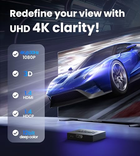 4K HDMI Splitter 1 in 2 Out with Power Adapter and 4Ft Hdmi 2.0 Cable | Mirror 1 Source Screen to 2 Display Devices-Not for Extended Display, 1x2 HDMI Splitter Compatible with PS4, HDTV, Monitor