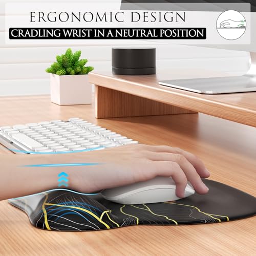 MROCO Ergonomic Mouse Pad with Gel Wrist Rest, 9.4 x 8.1 in, Golden Rise | Ergonomic Shape Design, Multiple Pattern Options, Gel Wrist Comfort, Smooth Lycra Surface, Non-Slip PU Base - color: Golden Rise