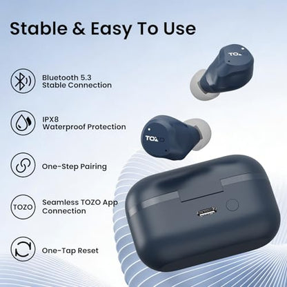 TOZO NC9 Hybrid Active Noise Cancelling Wireless Earbuds, 60H, LED Display | 6 Mic ENC Clear Calls, Deep Bass Sound, IPX8 Waterproof, in Ear Bluetooth 5.3 Headphones,32 EQs via APP, Comfort Fit Ear Buds - color: Blue