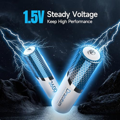 3600mWh Rechargeable Lithium AA Batteries, 4 Pack High Capacity 1.5V Constant AA Li-ion Rechargeable Batteries for Camera, Doorbell, Smart Lock Deadbolt, Security Aralm System - size: 4 AA 3600 mWh