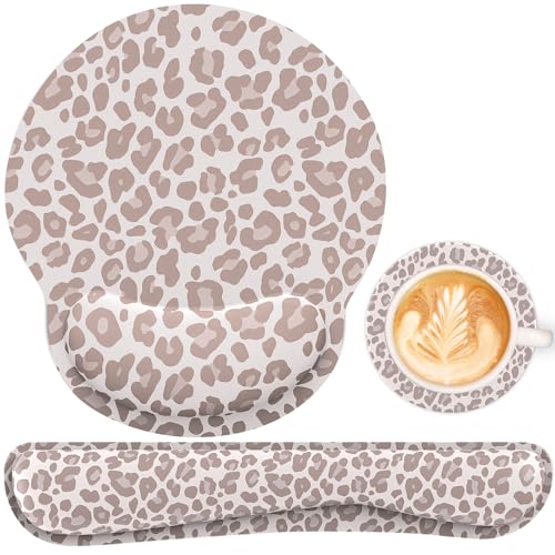 Ergonomic Mouse Pad with Wrist Rest and Keyboard Wrist Rest, Mousepad and Wrist Rest for Computer Keyboard, Pain Relief, Non-Slip Rubber Base, Mouse Pad with Wrist Support for Gaming, Leopard - color: Leopard