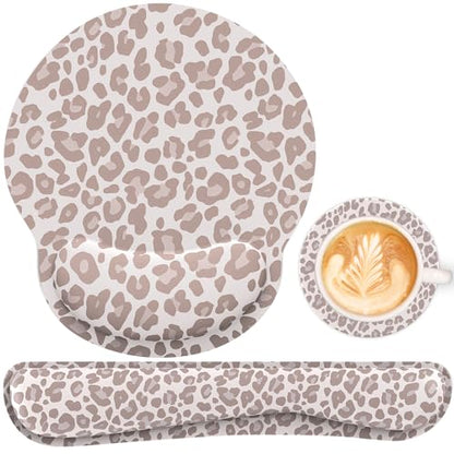 Ergonomic Mouse Pad with Wrist Rest and Keyboard Wrist Rest, Mousepad and Wrist Rest for Computer Keyboard, Pain Relief, Non-Slip Rubber Base, Mouse Pad with Wrist Support for Gaming, Leopard - color: Leopard