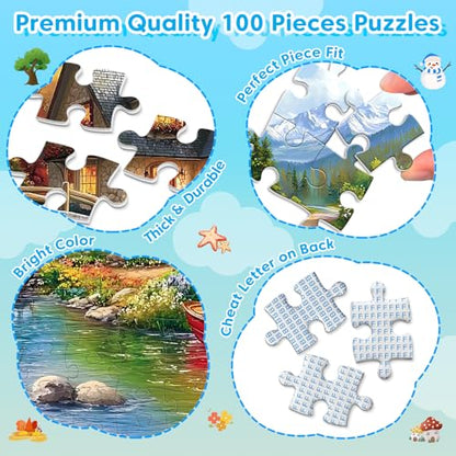4-Pack 100 Piece Puzzles for Seniors Country Life Large Piece Puzzles for Seniors Puzzle Dementia Alzheimer's Products Activities for Elderly Adults Kids Puzzle for Kids Ages 6-8 8-10 - style: Country Life