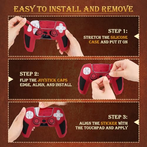 IINE Anti-Slip PS5 Controller Skin, Soft Silicone Protective Cover Case for PlayStation 5 DualSense Controller with 2 Thumb Grip Caps/Touchpad Sticker (Red) - color: Red