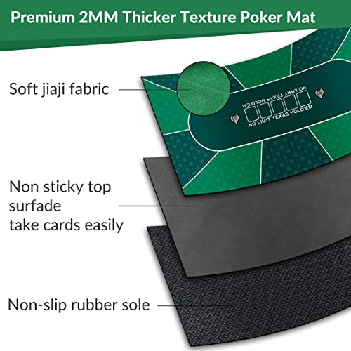 nuveti 63 x 31 Foldable Texas Poker Card Tabletop Layout Portable Anti-Slip Rubber Board Game Mat Poker Table Mat 8-10 Players Texas Hold'em Poker Mat - color: 63 X 31 Inch Rectangular-green7
