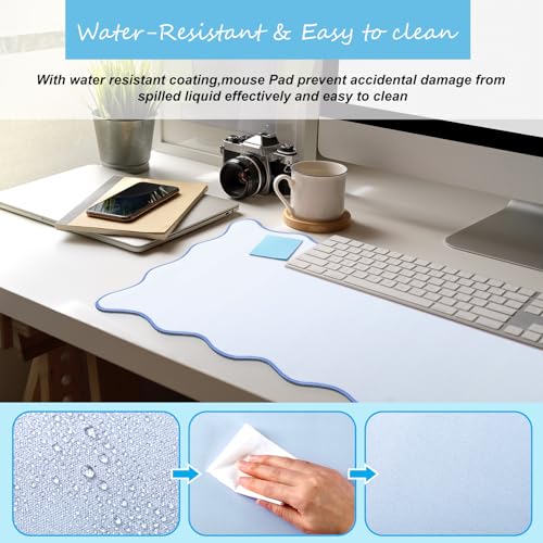 Hahafelt Scalloped Desk Mat Large Desk Pad Cute Coquette Table Mat Back to School Preppy Table Make up Pad Nonslip Graduation Gift with Stitching Waterproof Gaming(Blue,31.5 x 15.8 Inches) - color: Blue, size: 31.5 x 15.8 Inches