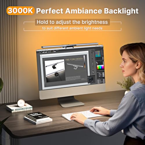 Syrinx 16.7" Monitor Light Bar, No Screen Glare USB LED Screen Lamp | 1200LM Eye Care Light, Touch & Gesture Control, Stepless Dimming, Compatible with Flat & Curved Monitors for Home Office - style: Minimalist