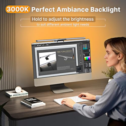 Syrinx 16.7" Monitor Light Bar, No Screen Glare USB LED Screen Lamp | 1200LM Eye Care Light, Touch & Gesture Control, Stepless Dimming, Compatible with Flat & Curved Monitors for Home Office - style: Minimalist