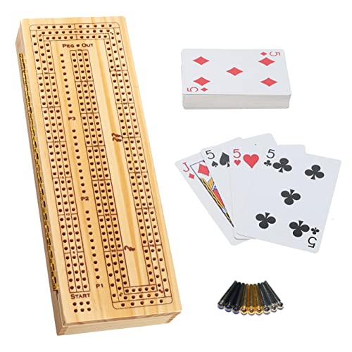 WE Games 3 Player Wooden Cribbage Set - Easy Grip Pegs and 2 Decks of Cards Inside of Board - Natural Wood - color: Natural