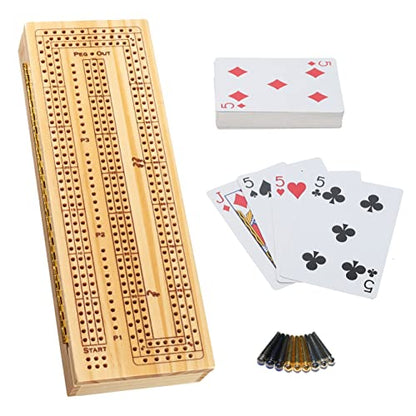 WE Games 3 Player Wooden Cribbage Set - Easy Grip Pegs and 2 Decks of Cards Inside of Board - Natural Wood - color: Natural