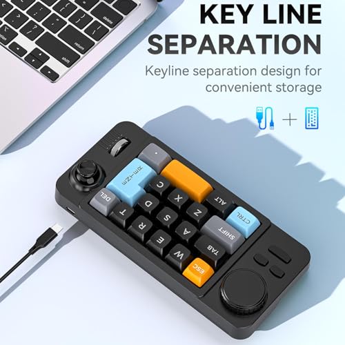 Yoidesu Programmable Macro Keyboard with RGB Backlight, 19 Key One Handed Wired USB C Mechanical Keypad with Knob Joystick, Hot Swappable for Work & Game