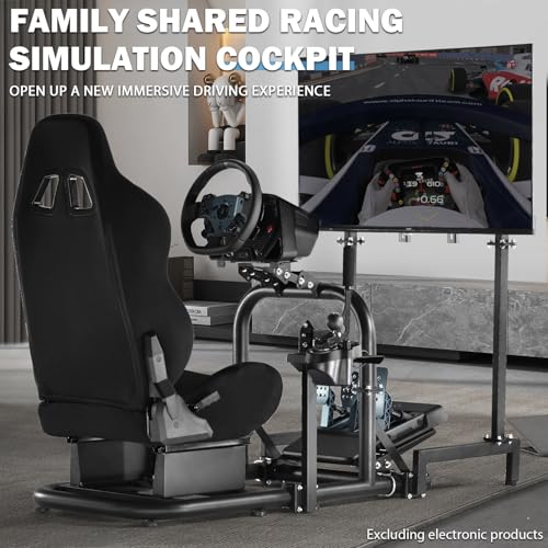 Anman Racing Simulator Cockpit Adjustable with Monitor Stand and Black Seat | Fit for Logitech G29 G920 G923, for Thrustmaster T248 T300, for Fanatec CSL DD, for Moza Wheel Shifter Pedals NOT Included